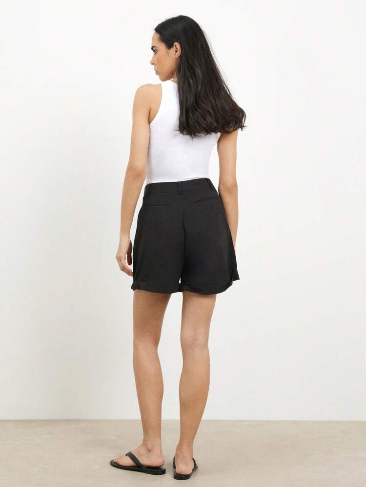 KSTM High Rise Black Shorts For Women Casual Summer With Pockets