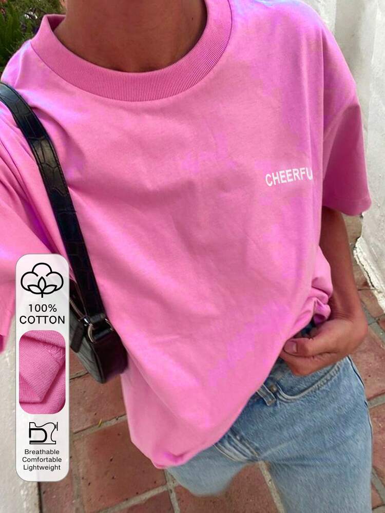 Women's Letter Print Casual Round Neck Short Sleeve T-Shirt, Summer