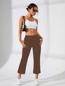 SHEIN Sports Pantalones de chándal de unicolor versátiles y casuales - Café integral - Ver 3