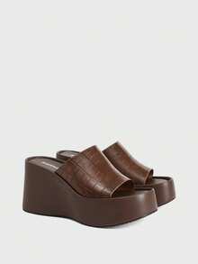 Women's Fashion Platform Wedge Sandals, Summer 2000s Style Summer Shoes - Rust Brown - View 2