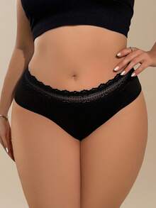 Charlaine Plus Size Comfortable Lace Patchwork Panties Plus Size Knickers Women Panty For Women Plus Size - Black - View 3
