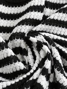 GlowEve 女士夏季新款休闲度假套装，适合派对、约会、海滩、邮轮、嘉年华、复活节、简约日常穿着，不对称肩部设计，收腰剪裁，黑白条纹连体衣 - 黑與白 - 查看 3