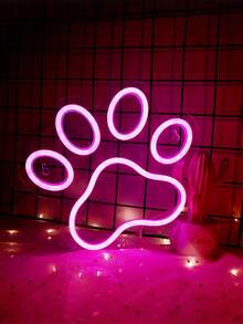 1PC Pink Paw Print LED Neon Sign, USB Powered Acrylic Light With Switch & Hanging Chain, Cute Decor For Pet Lovers, Bedroom, Game Room, Bar & Party - Multicolor - View 1