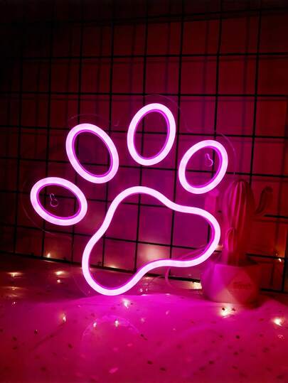 1 pieza Señal de neón LED con huella de pata rosa, luz acrílica con interruptor y cadena colgante, decoración linda para amantes de las mascotas, dormitorio, sala de juegos, bar y fiesta, alimentada por USB
