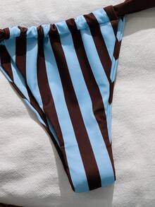 Bonvoyette Set di costumi da bagno a due pezzi, con stampa a righe colorate, stile fascia con laccetti, look sexy, adatto per le vacanze estive - Multicolore - Visualizzare 4