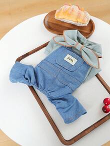 PETSIN 1pc Pet Clothes, Cat And Dog Universal One-Piece Clothes, "Hello" Patch Pet Romper, Big Bow Tie Collar Four-Legged Pants Cat And Dog Clothing - mixed color - View 5