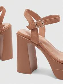 CUCCOO BIZCHIC Women's Thick Sole Buckle Design Glamorous Fashion High Heel Sandals Summer Shoes - Light camel - View 5
