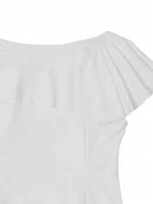 SHEIN LUNE 女款優雅純色荷葉邊不對稱領上衣 - 白色 - 查看 5