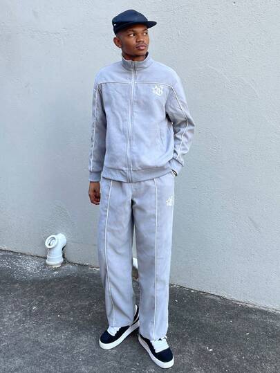 Ngobest Haus Ngobest Haus Men's Minimalist Print Long Sleeve Jacket And Pants Set Men Tracksuit Set Men Jogger Set 2 Pieces Set Men, Contrast Design, Fall Clothes