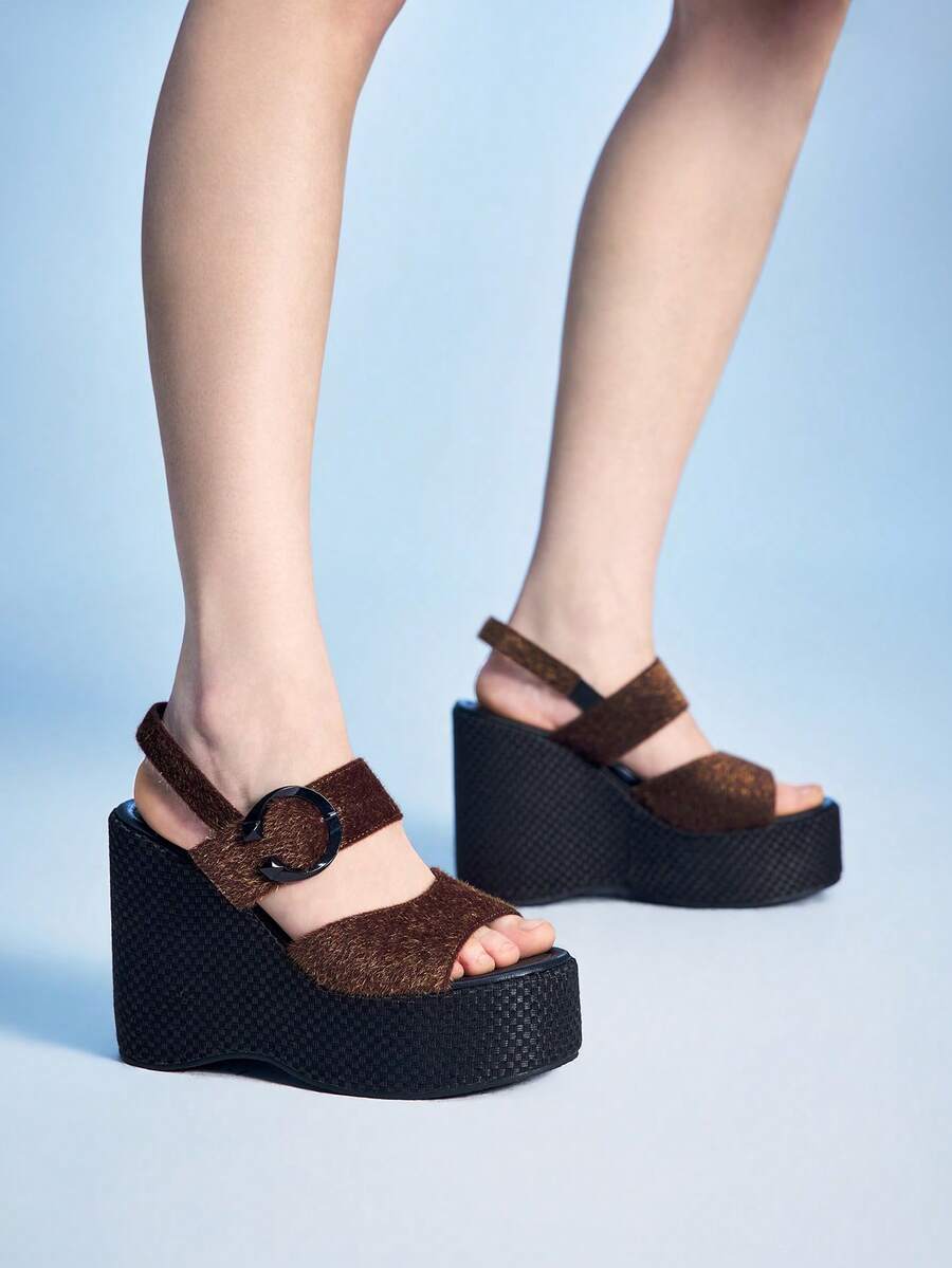Sugerpunk Platform Sandals Women's Slippers Peep Toe Wedge Heel Fashion Women's Shoes - Coffee Brown - View 1