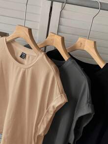 SHEIN LUNE 3件套女士休闲纯色基础款短袖T恤套装，纯色上衣，简约短袖上衣，基础款上衣，舒适上衣，女士休闲套装，女装，纯色T恤，女士短袖上衣，夏季上衣，女士基础款上衣，基础款女装 - 彩色 - 查看 4