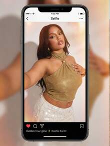SHEIN BAE 大码女式无袖金色网纱背心 - 金色 - 查看 9
