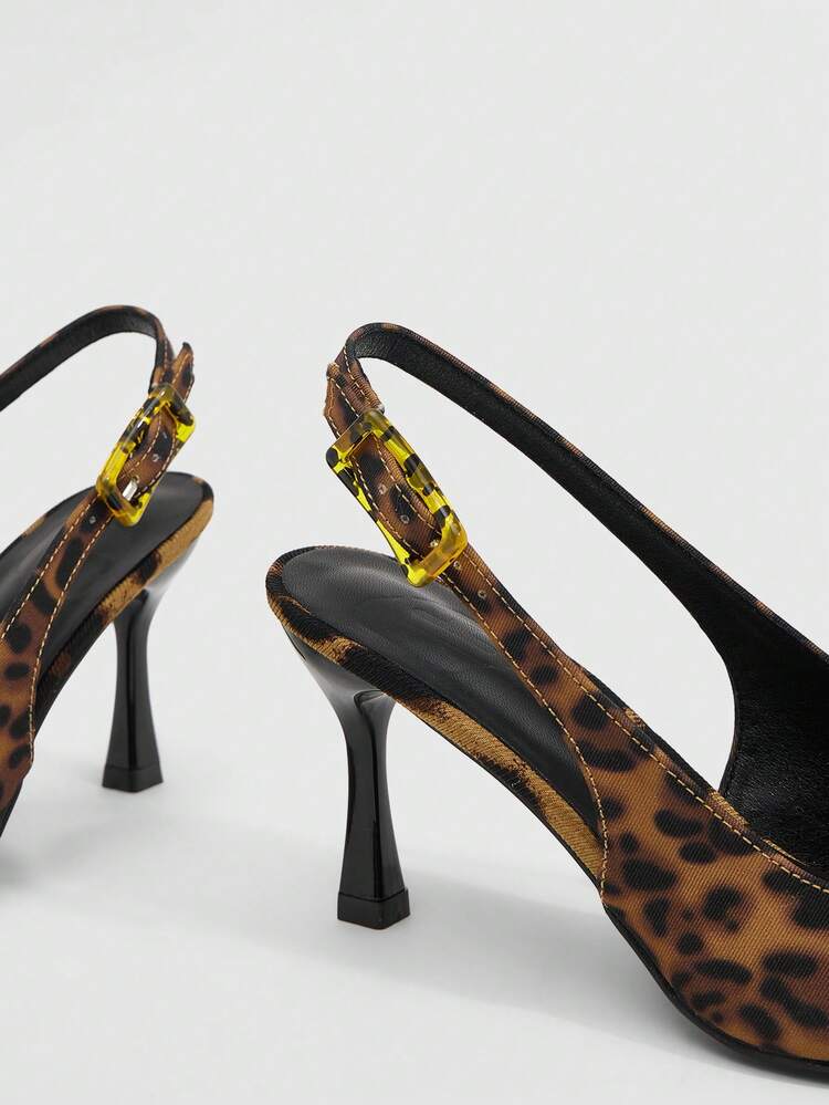 CUCCOO SZL Women's Pointed Toe Leopard Print Buckle Design Fashion Daily Wear High Heel Sandals Spring Shoes Prom Heels