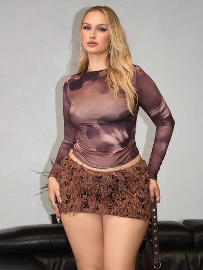 Arliah Women's Solid Color Sequin Fluffy Fashion Mini Skirt,Party Dresses For Women