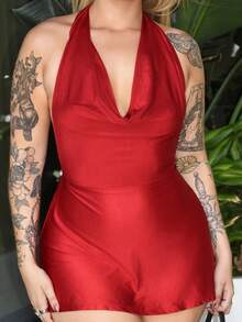 Arliah Glamine Elastic Satin V-Neck Backless Party Mini Dress For Women Red Christmas Party Dress New Year Women's Clothes Women Sexy Deap V Neck Mini Party Dress - Red - View 4