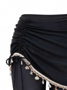 Swim Mulvari Women's New Black 2 Pieces Swimsuit Set, Modest Shorts And Fashionable Ruched Mini Skirt Bottom - Black - View 8