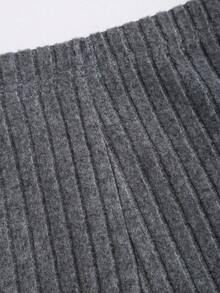 Sweetra 女士不对称肩部毛绒T恤+低腰阔腿裤两件套，冬季休闲家居服 - 深灰色 - 查看 7