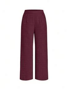 Conjunto de top sin mangas de jacquard elegante y pantalones de pierna ancha para mujer, estilo de vacaciones, primavera/verano/otoño - Burdeos - Ver 6