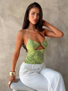 Aloruh Women's Sexy Backless Sequin Strap Camisole For Resort Wear, Spring/Summer - Green - View 10