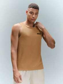 Driftmere Men Casual Knitted Sleeveless Tank Top With Round Neckline And Letter Print For Summer - Khaki - View 3