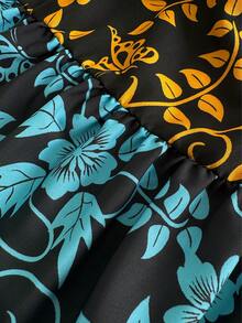 Vestido camisero de talla grande con estampado floral y bloques de color para vacaciones - Multicolor - Ver 6