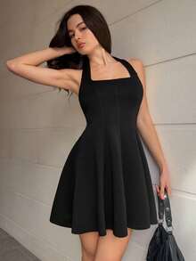 DAZY Abito a fascia nero, senza schienale, con lacci, aderente, da indossare come sottoveste, casual, dolce, adatto per festival musicali, feste, matrimoni, cocktail, occasioni formali ed eleganti, mini abito da donna per primavera ed estate - nero - Visualizzare 8