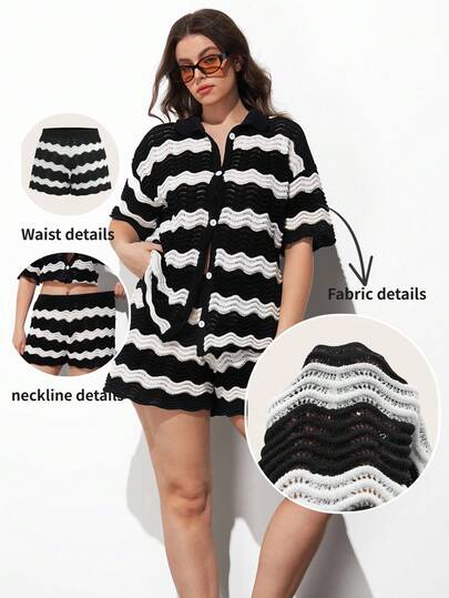 Maija 大码女式波西米亚风春假夏季海滩度假复活节条纹钩针编织女士沙滩短裤伊比沙岛