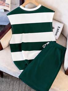 Manfinity Joysei Bộ đồ nam tiêu chuẩn gồm áo tank top và áo vest kẻ sọc xanh trắng, thích hợp cho các hoạt động ngoài trời mùa hè, thể thao và tập luyện. - màu xanh lá - Xem 2