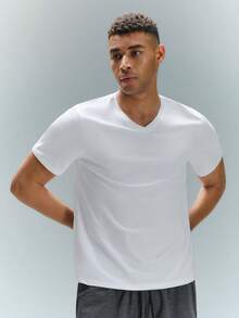 Driftmere 男士100%棉素色V領T恤 - 白色 - 查看 4