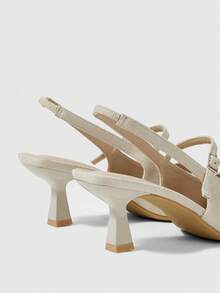 Sleekvia Scarpe con tacco alto da donna, punta affusolata, tacco a spillo, cinturino posteriore, cinturino , semplici, confortevoli, versatili, eleganti scarpe con tacco per l'ufficio - kaki medio - Visualizzare 7