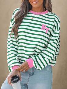 Wildy 休闲简约印花圆领长袖宽松女式卫衣 - 彩色 - 查看 5