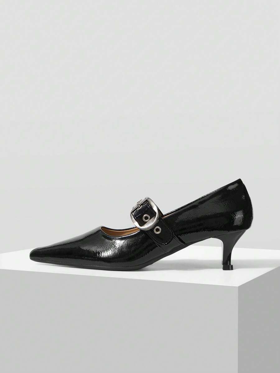 Mnmlis 女士时尚百搭通勤尖头高跟鞋 - 黑色 - 查看 1