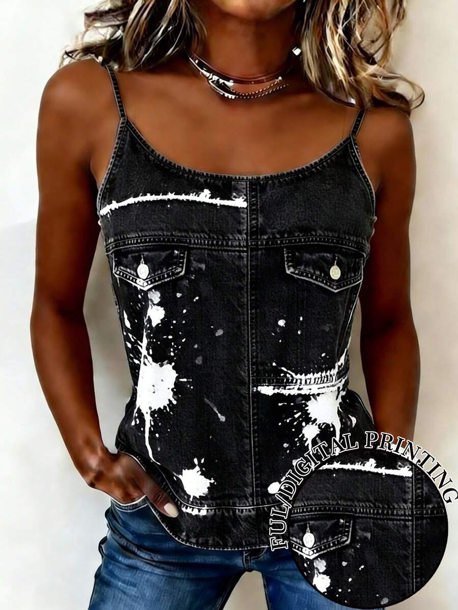 EMERY ROSE Dam sommarlinne med stänkmönster - Svart - Visa 1