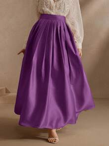 Anewsta Chân váy phồng cạp cao thanh lịch, kiểu dáng cổ điển - Màu tím  Violet - Xem 3