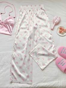 Comfortcana 女士休闲猫咪印花直筒裤 - 杏色 - 查看 2