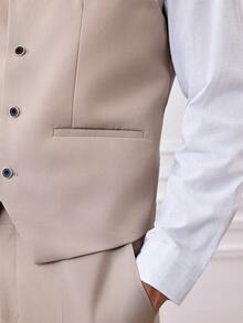 Officeau 男士米色修身西装三件套：外套、马甲和西裤，经典正式商务婚礼着装，休闲男士西装外套 - 米色 - 查看 7