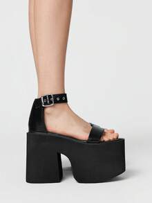 Sugerpunk Tacones de plataforma con cordones negros de súper tacón alto para mujer - Negro - Ver 5