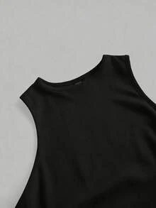 SHEIN LUNE 女士休闲棉质修身中长连衣裙，黑色 - 黑色 - 查看 4