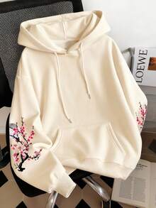 Resyla Y2K Style Women's Floral & Slogan Print Pullover Sweatshirt Sweatshirt - Apricot - View 2