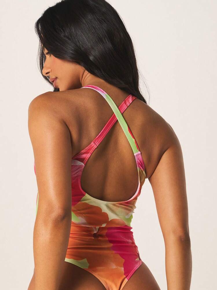 MISSGUIDED Floral One Piece Swimsuit With Twist Detail