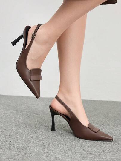 CUCCOO BIZCHIC Tacones de aguja de punta de mujer para exteriores, de piel de imitación marrón, diseño minimalista, cómodos para uso diario y fiestas, con hebilla, para el Día de San Valentín