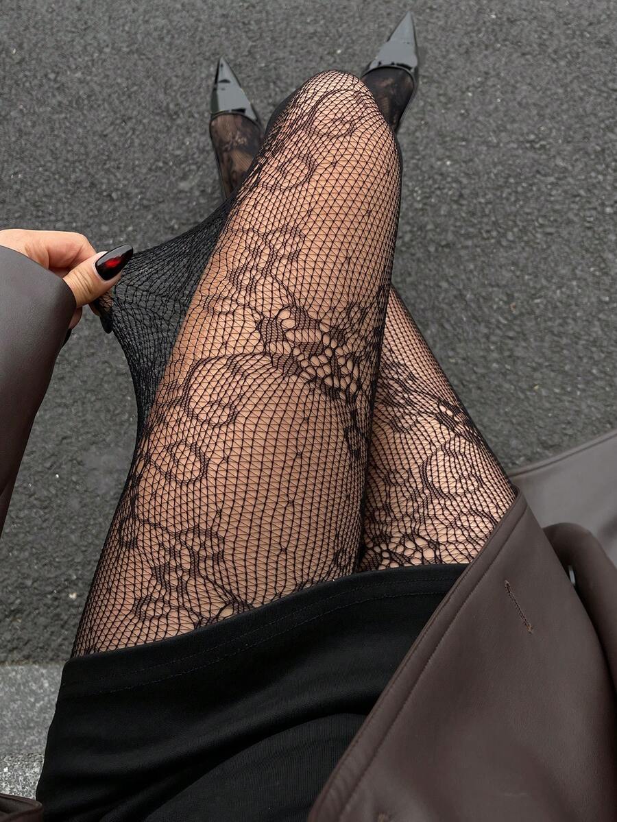 DAZY Women's Fashionable Sexy Lace Leggings - Black - View 1