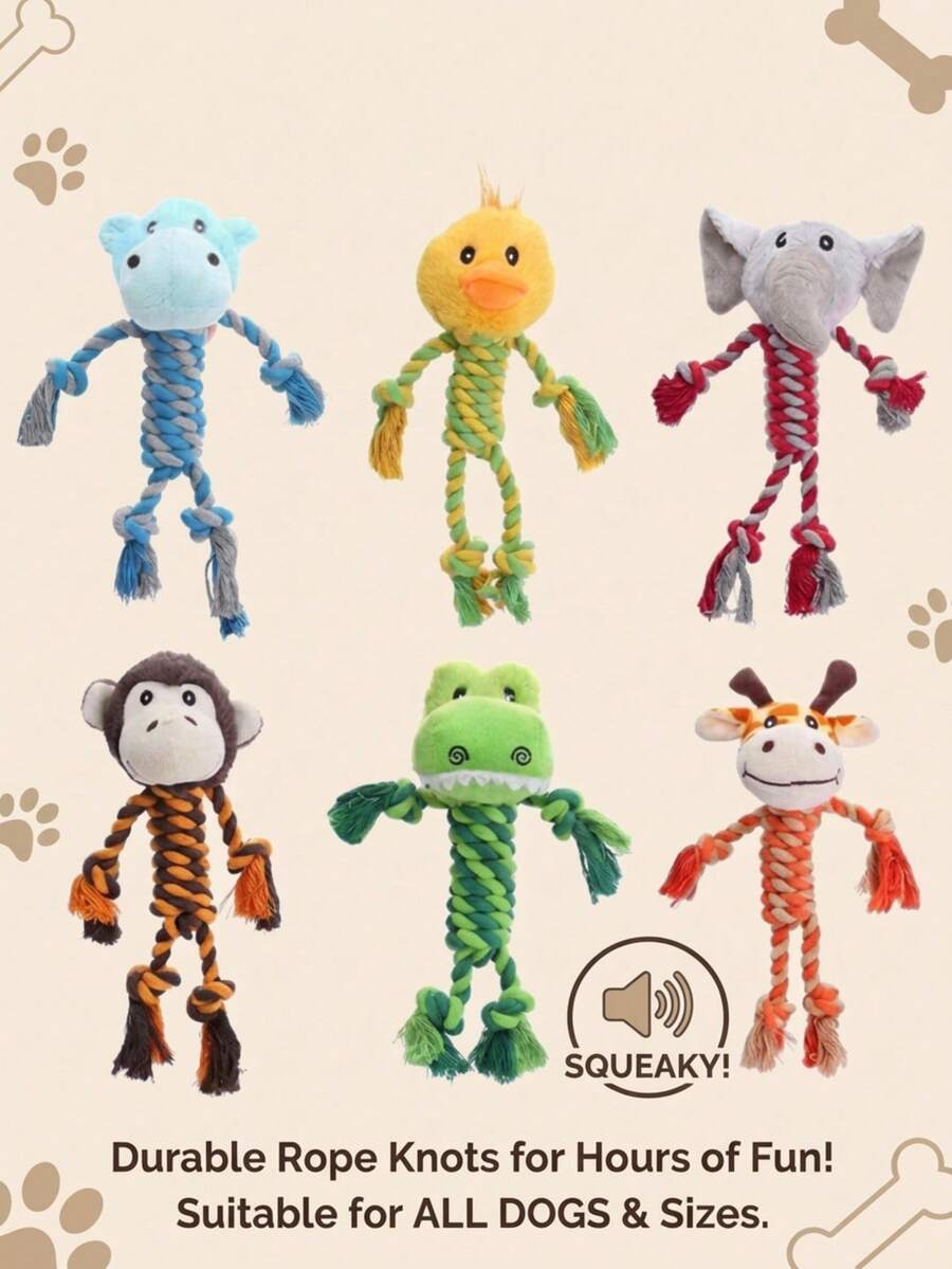 PETSIN 1pc Animal-Shaped Rope Dog Toy With Squeaker, Chew Toy - Multicolor - View 1