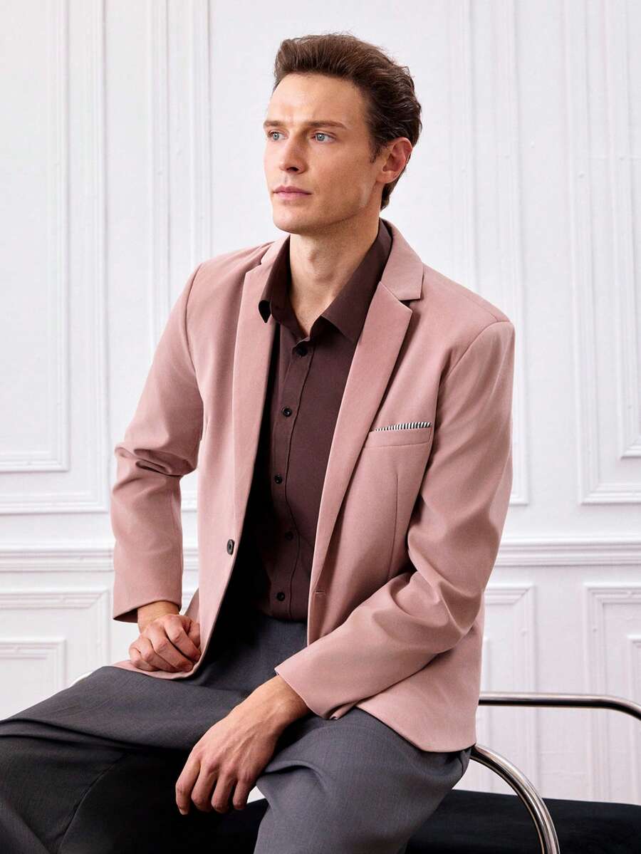 Officeau 男士休闲/商务简约长袖西装外套 - 粉色 - 查看 1