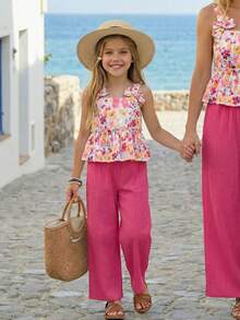 Emery Rose Kids Emery Rose Kids 2pcs Young Girl Ditsy Floral Camisole Top And Long Pants Set - Burgundy - View 3