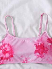 SHEIN 少女夏季柔软印花三件套泳衣，适合海滩、度假村、夏威夷度假、休闲、时尚、百搭、派对、户外、姐妹合照、公园、露营、假日、日常休闲等场合。 - 粉色 - 查看 4