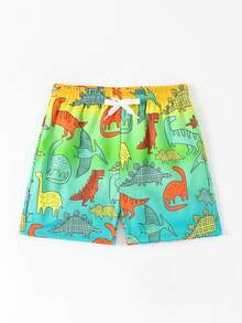 SHEIN Shorts de baño con estampado de dinosaurio de gradiente de color para niño - Multicolor - View 6