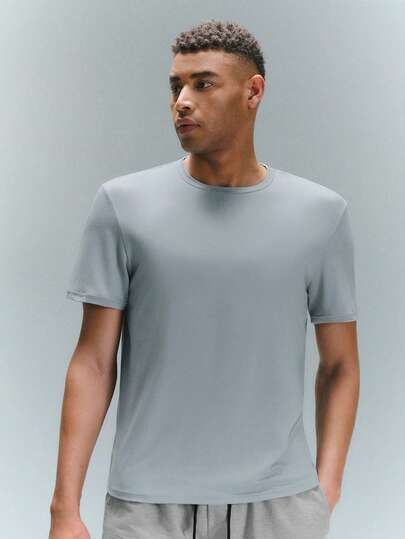 Driftmere Men 3pcs Solid Round Neck Plain Short Sleeve Tee, For Going Out, For Friends