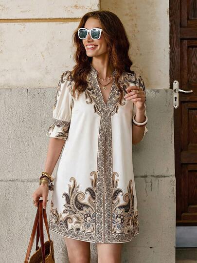 Solivie 女士中袖印花情人节春夏连衣裙，情人节套装