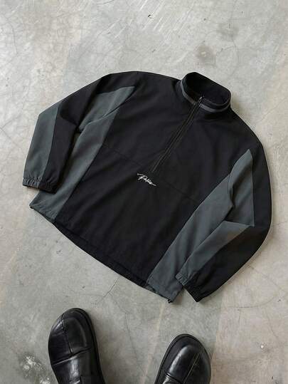 PAVTROS Chaqueta casual de moda para hombre con cuello alto, media cremallera y estampado de letras en contraste de color, adecuada para primavera y otoño